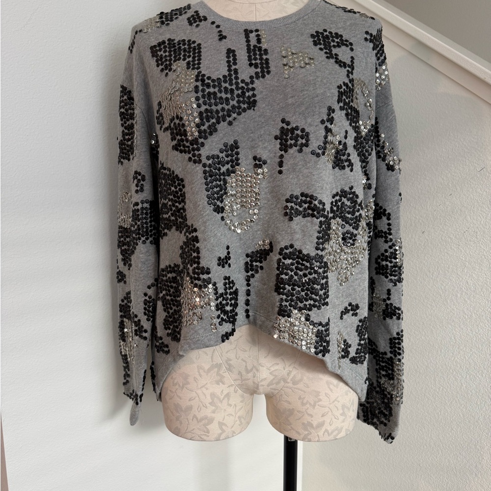 Religion Grey Sequin Glitter Long Sleeved Asymmetrical Sweater Top Size Large L